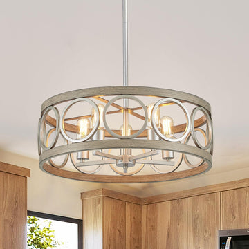 Dining Room Chandelier Over Table 22" Drum Modern Farmhouse Pendant Light Fixture Kitchen Island Bedroom, Metal