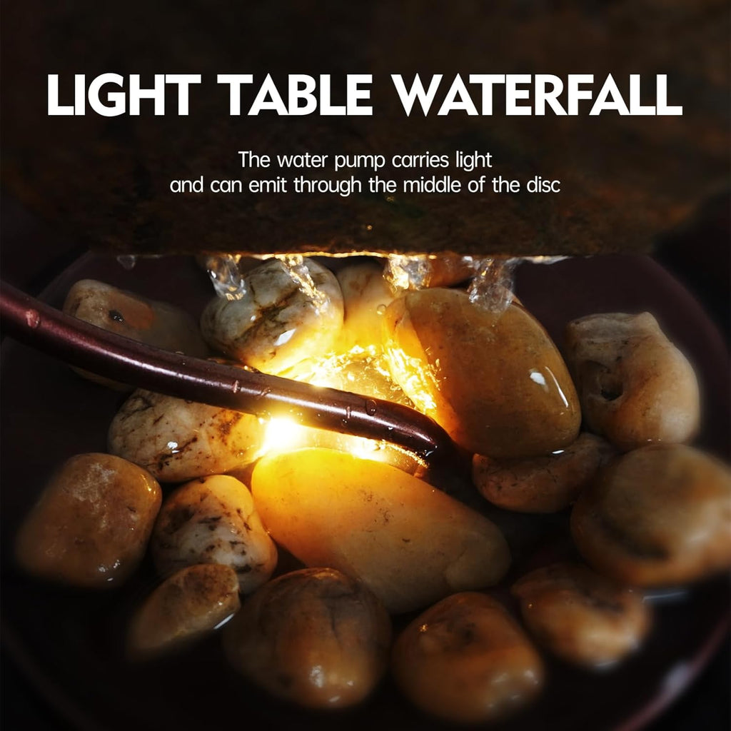 Indoor Tabletop Waterfall Moon Fountain, Home Décor Soothing Rain Sound Meditation Relaxing Fountains, Nature Slate