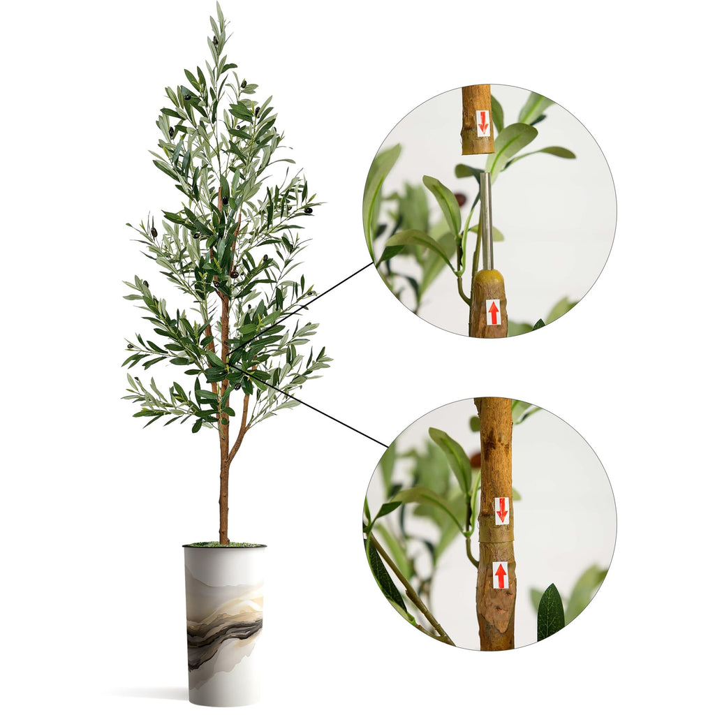 Artificial Tree in Flowing Black & White Smoke Abstract Shapes Planter, Fake Olive Silk Tree for Indoor and Outdoor