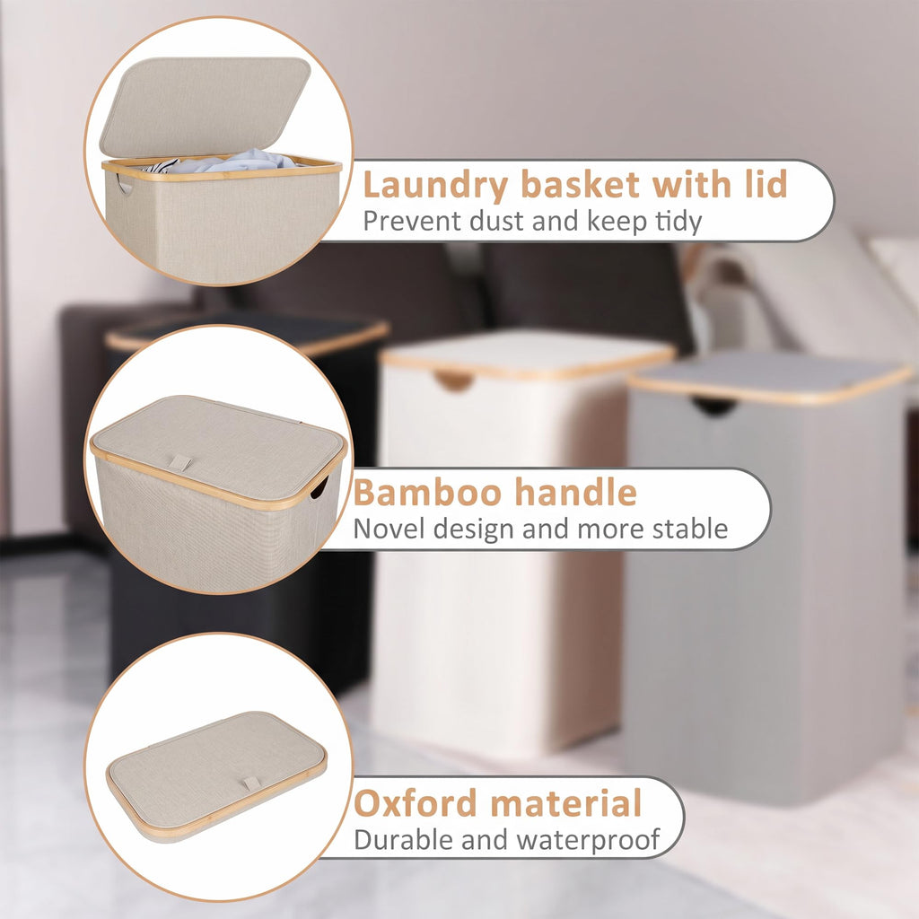 Laundry Hamper with Lid,145L Laundry Basket with Mesh Bag,Oatmeal