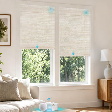 Motorized Bamboo Roman Shades, Smart Woven Wood Shades with Remote, Compatible with Apple HomeKit, Alexa & Google