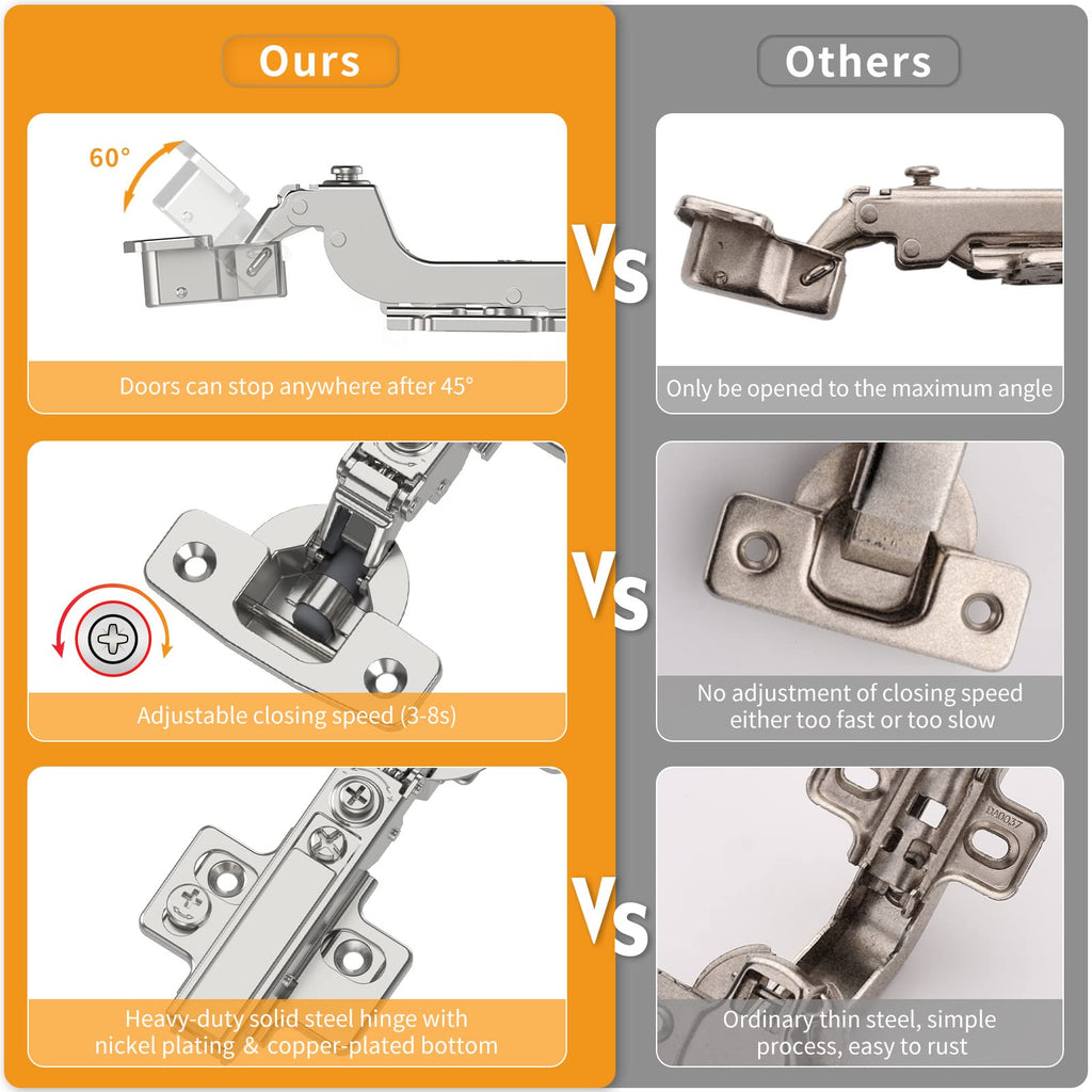 10 Pack Frameless Inset Soft Close Concealed European Hinges, Self Closing Satin Nickel, 105 ° Open Angle 4D