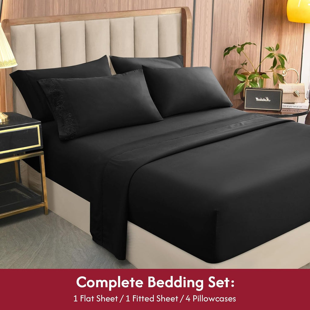 Queen Sheet Set - 6 Piece Hotel Luxury Wrinkle-Free Microfiber Sheet, Oeko-TEX Certified, Breathable & Elastic, 16"