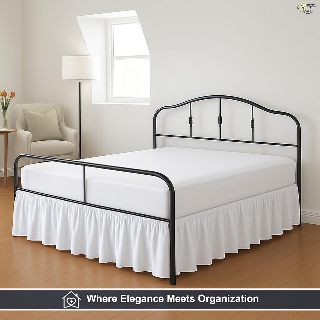 Ruffled Bed Skirt Full Size with Split Corner, Brushed Microfiber Hotel Quality White Dust Ruffle, 15 Inch Drop