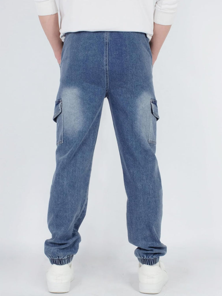 Boys Cargo Pants Stretch Cotton Twill Elastic Waist