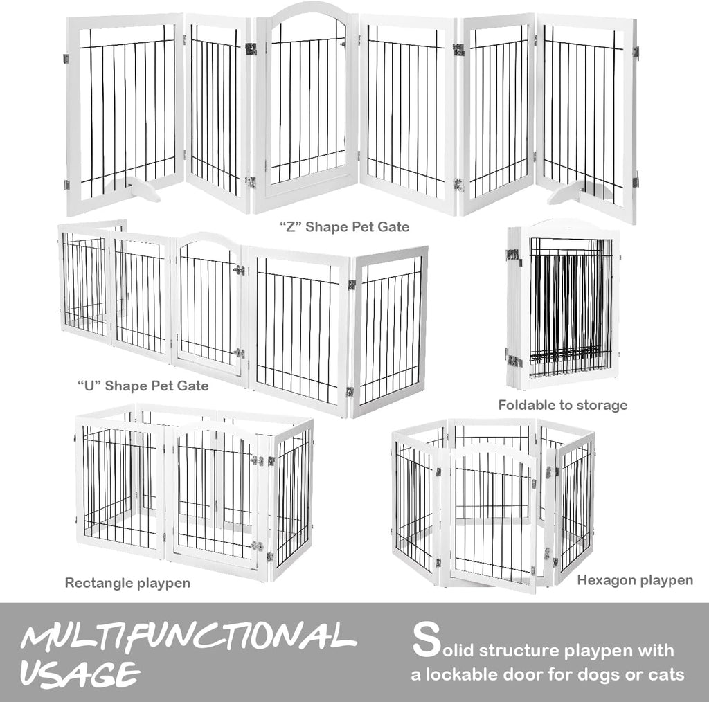 Dog Gate Indoor with Door, Freestanding, Foldable, 144" Wide, 30" H