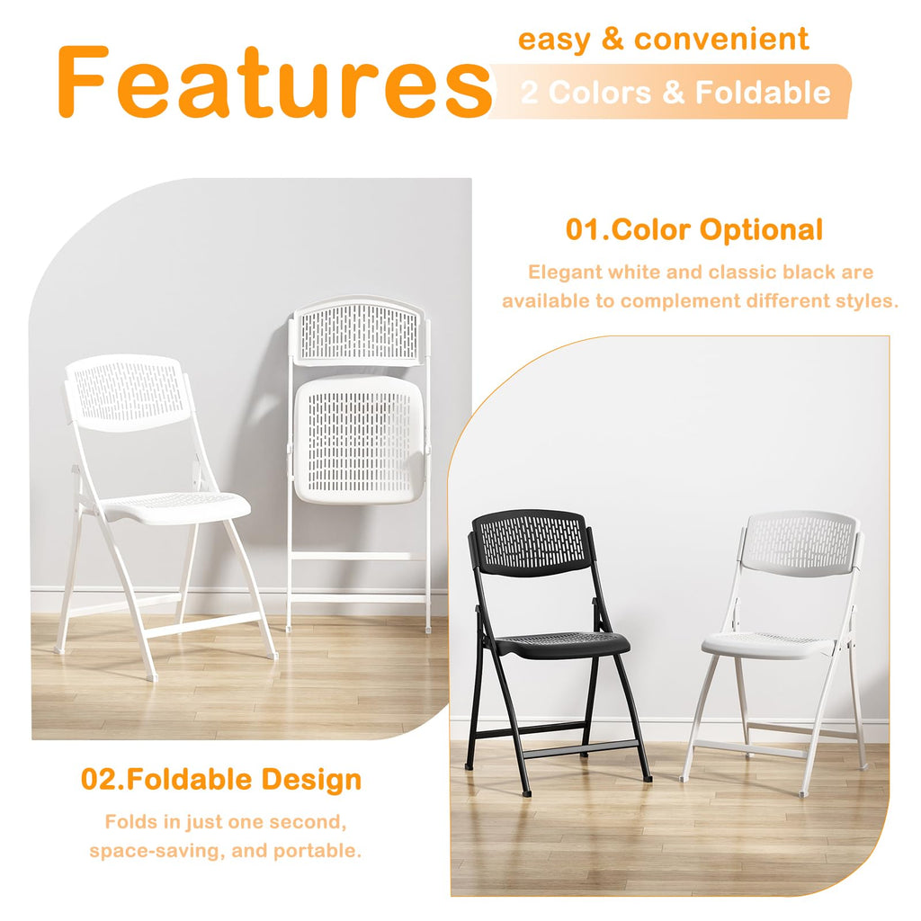 Folding Chair White Foldable Chair with Breathable Mesh Seat and Sturdy Metal Frame for Indoor and Outdoor Party