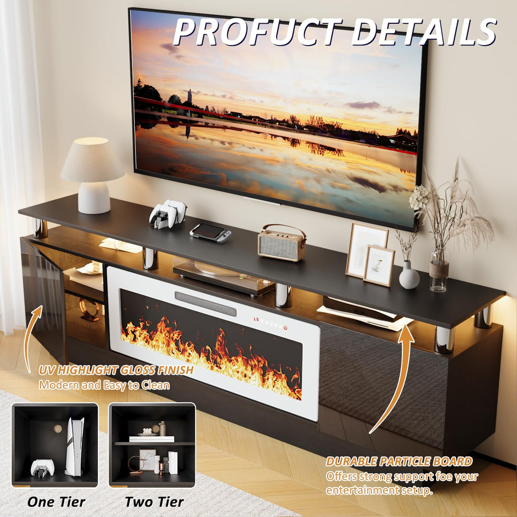 70 Inches for TVs up to 80 Inches TVs with 36'' White Electric Fireplace & Remote, Modern Entertainment Center with