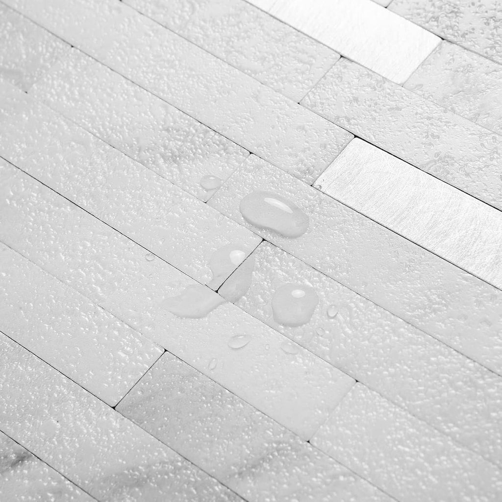 10-Sheet Peel and Stick Backsplash Tile, Faux White Marble Look PVC Mixed Metal Stick on Backsplash , 9.4 sq.ft
