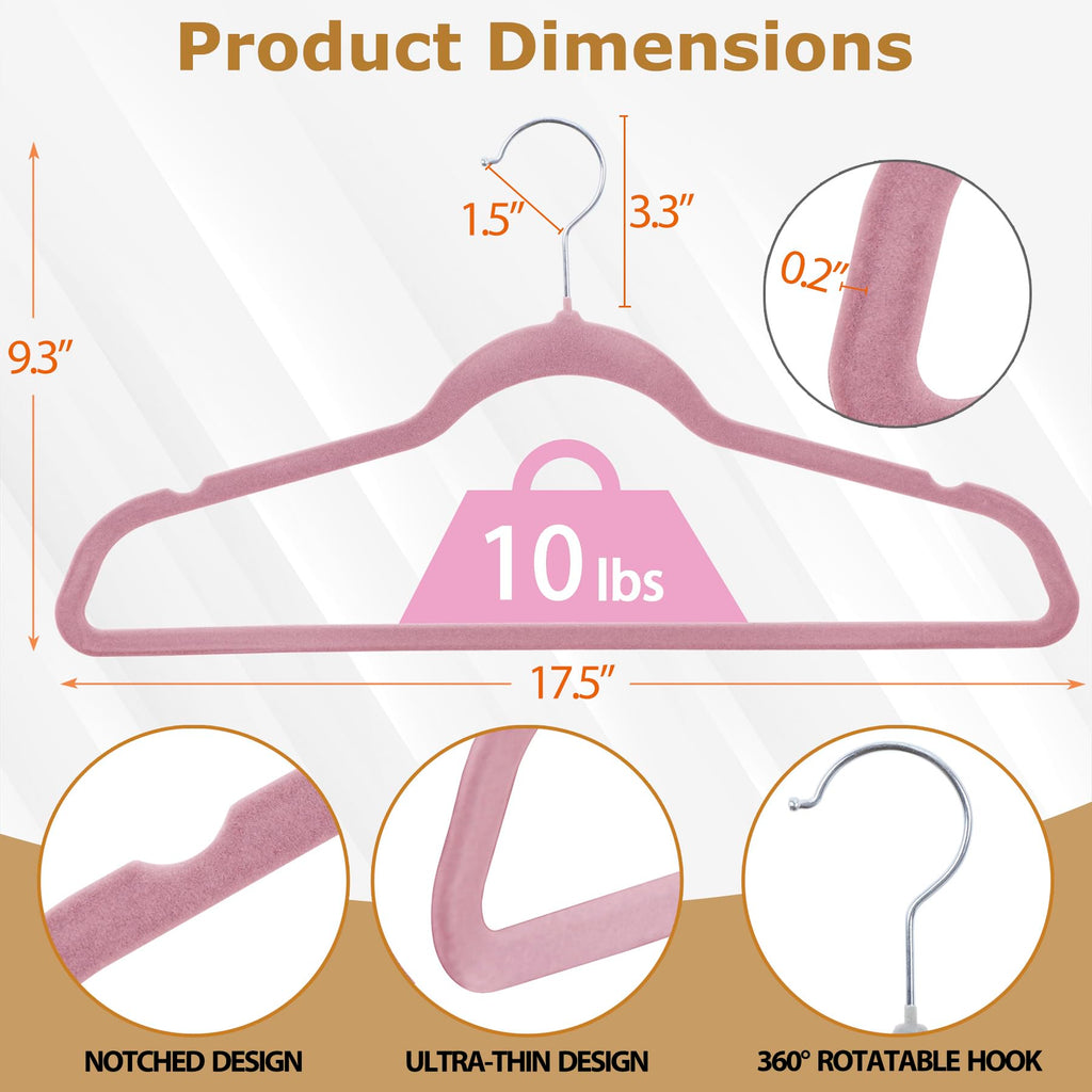 Velvet Hangers 100 Pack, Premium Clothes Hanger Slim Non-Slip Notched for Suit Coat Pants Dress, 360 Degree Swivel