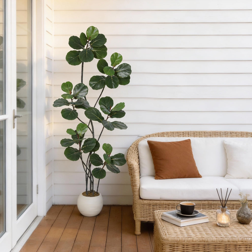 7FT Artificial Ficus Lyrata Tree, Bendable Boughs, Modern White Pot Included, Perfect Living Room Decor Indoor, Tall