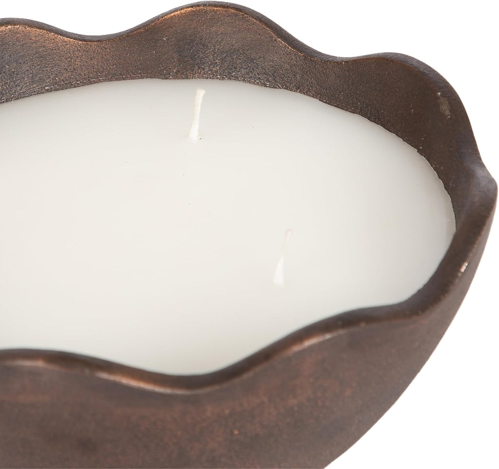 Alessia Scalloped Round Metal Candle Bowl, 8 Inch Diameter, Bronze, Modern Three-Wick Unscented Candle