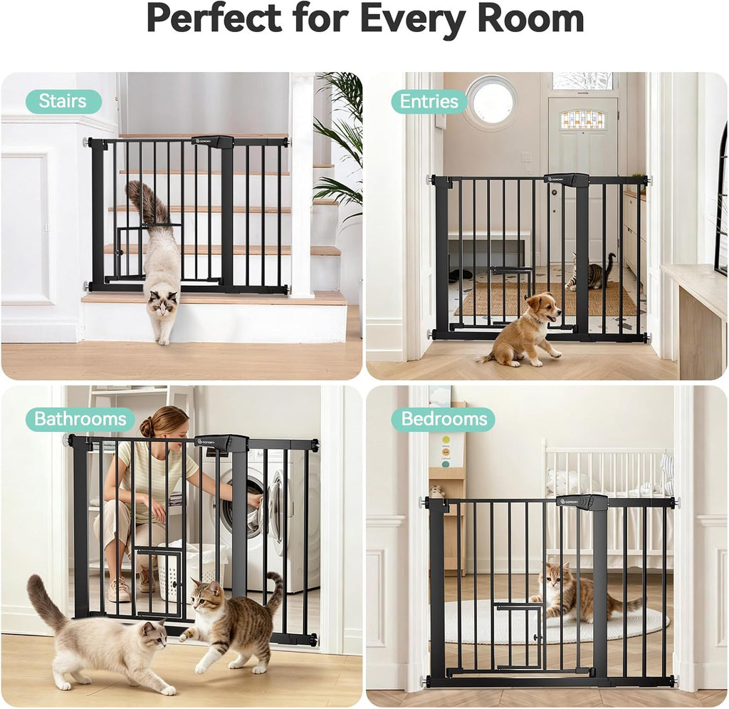 Auto Close Pet Gate with Cat Door, 29.5"-40.5" Dog Gate