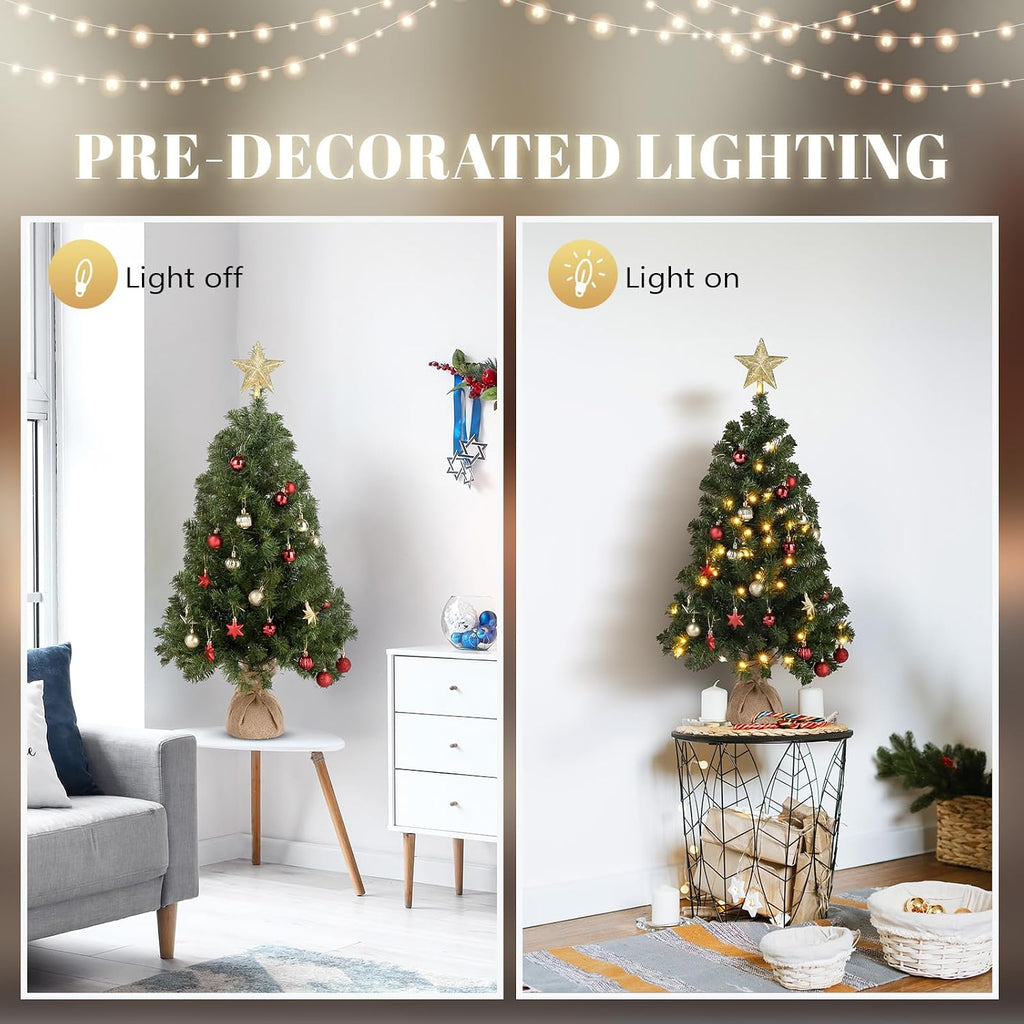 3ft Green Mini Artificial Christmas Tree with 150 Branches Tips, Pre-lit Design, Tabletop Xmas Tree for Christmas