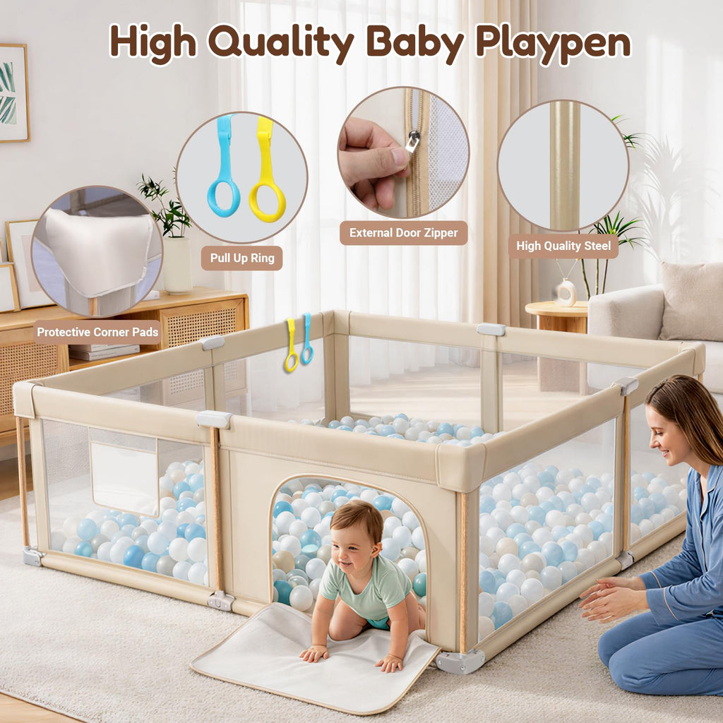Foldable Baby Playpen with Mat, Foldable Baby Fence Play Yards for Babies and Toddlers, Play Pen with Breathable Mesh