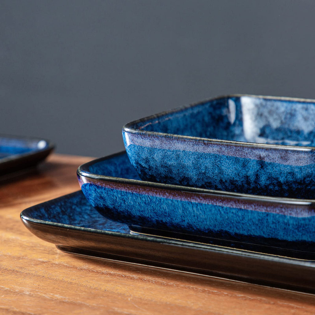 Square Stoneware Dinnerware Set for 4,16-Piece Plate and Bowl Set