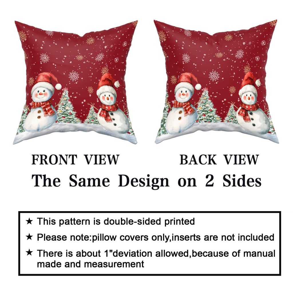 Snowman Pillow Covers 20x20 Inch Red Winter Pine Tree Snowflake Pillow Cases Set of 2 Xmas Farmhouse Cushion Case
