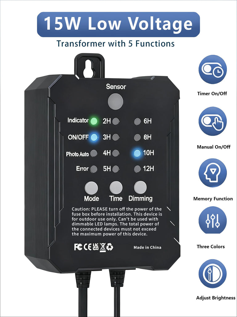 Low Voltage Deck Lights with Transformer Dimmable Timer Circuit Protection and Memory Function and Photocell Sensor