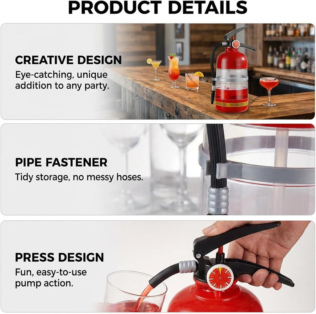 Liquor Dispenser Funny Extinguisher Shape Liquor Dispenser 2L/70oz Pump Drink Dispensers for Wine, Spirits, Beer