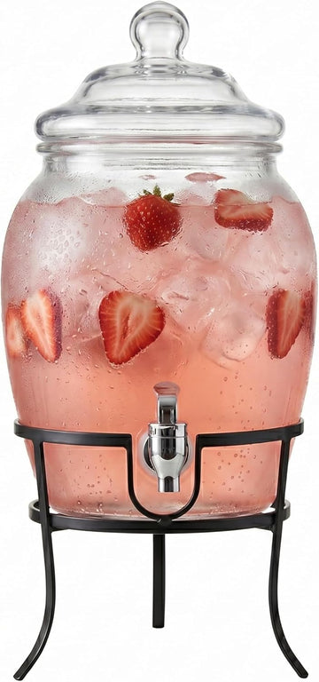 Beverage Dispenser Cold Drink Dispenser w/ 2-Gallon Capacity Glass Jug, Metal Stand & Leak-Proof Acrylic Spigot