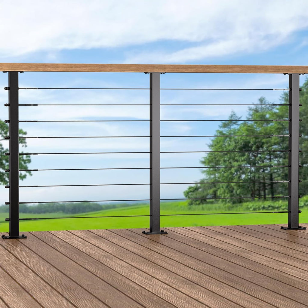 4 Pack Stainless Steel Cable Railing Post(2"×2") with 1/8 Cable Railing Kit, Level drilled (4, Black, 36 inch)