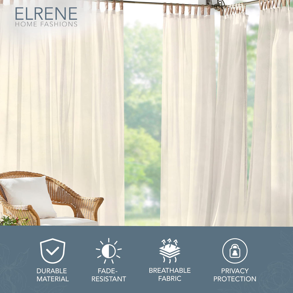 Darien Solid Indoor/Outdoor Sheer Adhesive Loop Tab Top Window Curtain Panel, Ivory - 52" W x 108" L