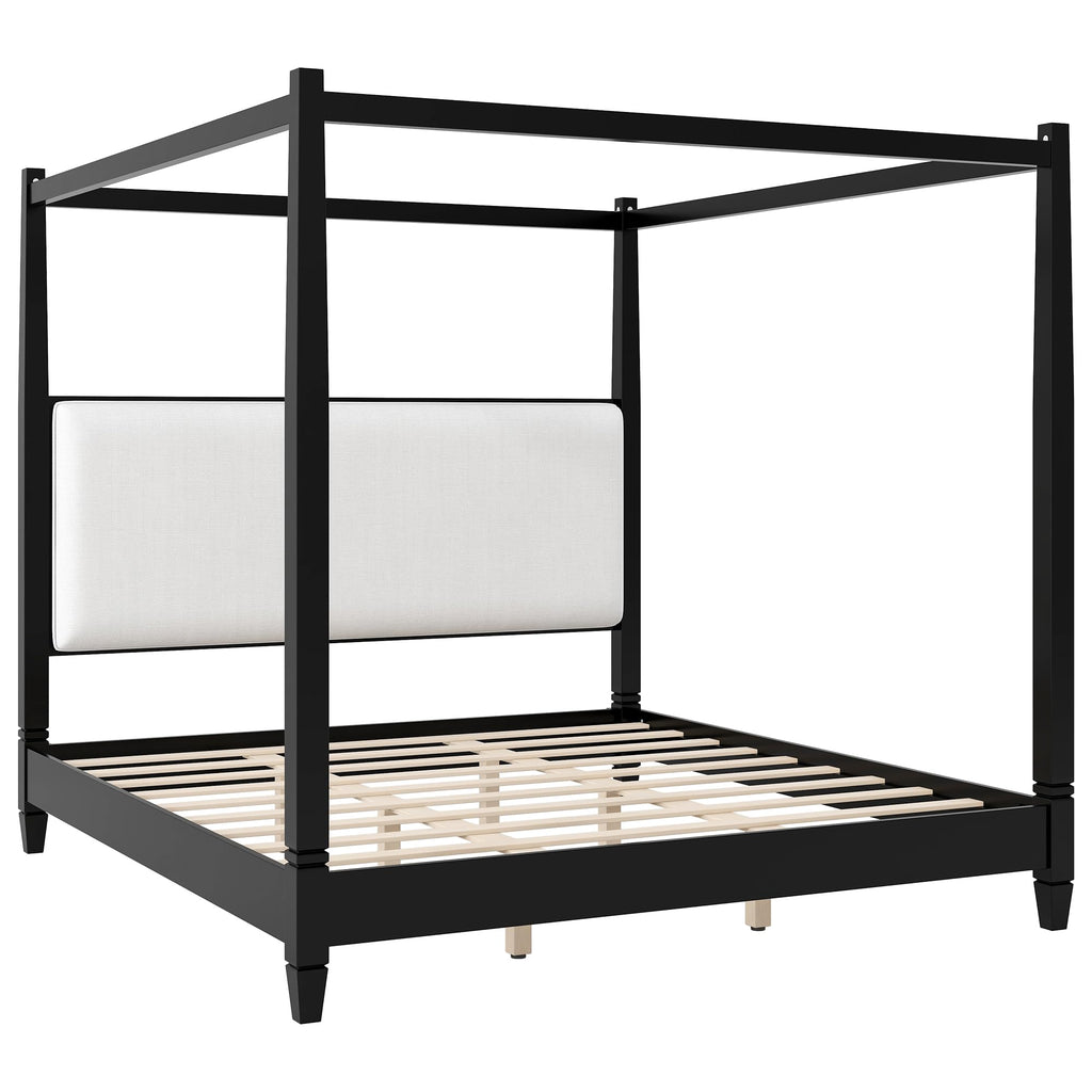 Cara Wooden Canopy Bed Frame with Headboard, 4 Poster Platform Bed Frame with Wooden Slat Supports and
