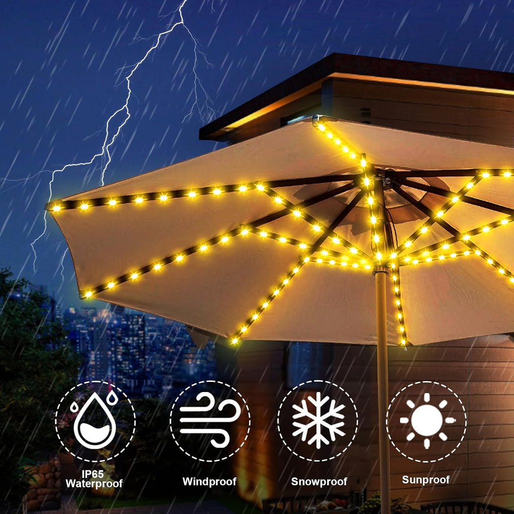 Solar Umbrella Lights, 8 Strands Patio Umbrella Lights Outdoor with 8 Modes 3V Solar Panel Clip 112 Led Outdoor