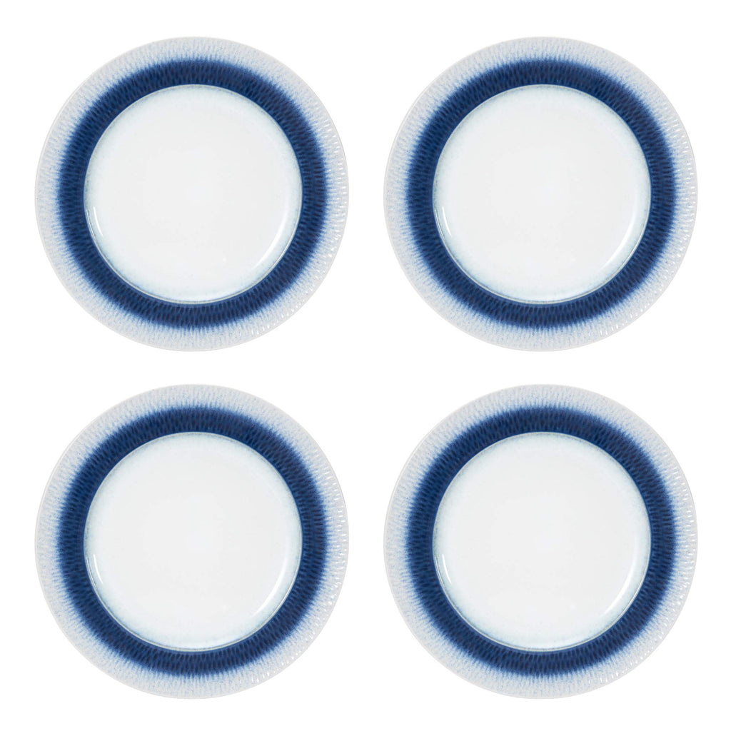 Eclipse Blue 16-Piece Stoneware Dinnerware Set, Service for 4 with Dinner Plates, Salad Plates, Bowls and Mugs