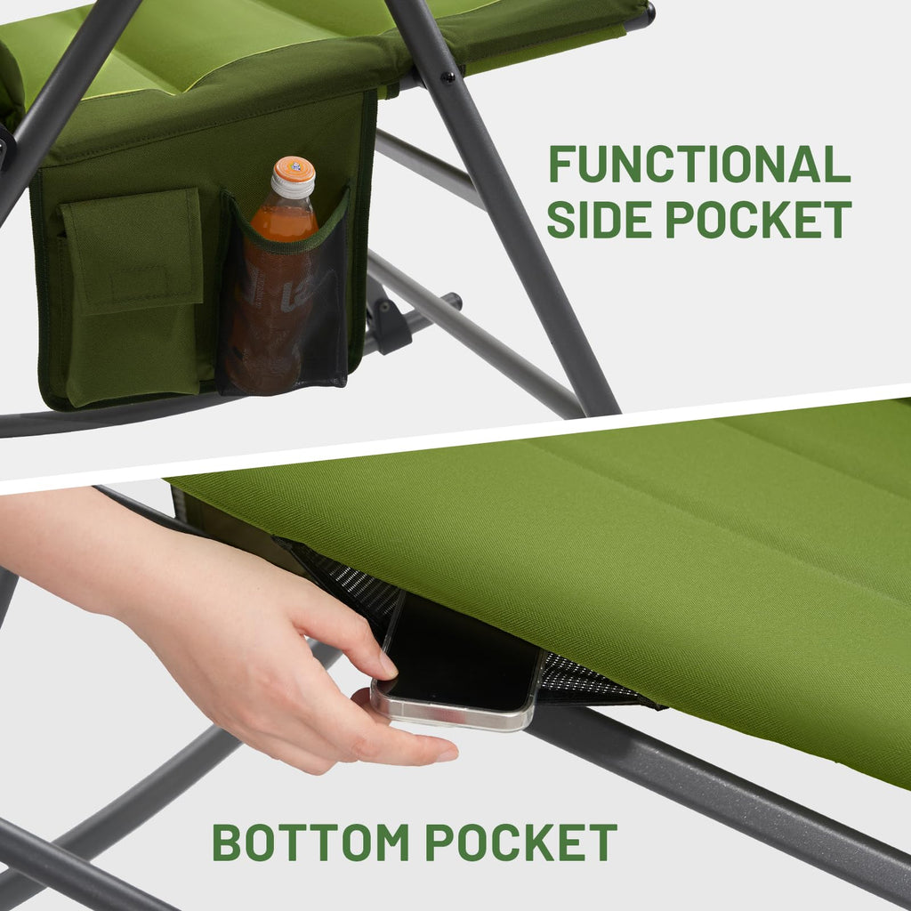 Oversized Folding Rocking Camping Chair, Padded Outdoor Rocker with High Back, Portable Outdoor Chair, Garden, Lawn