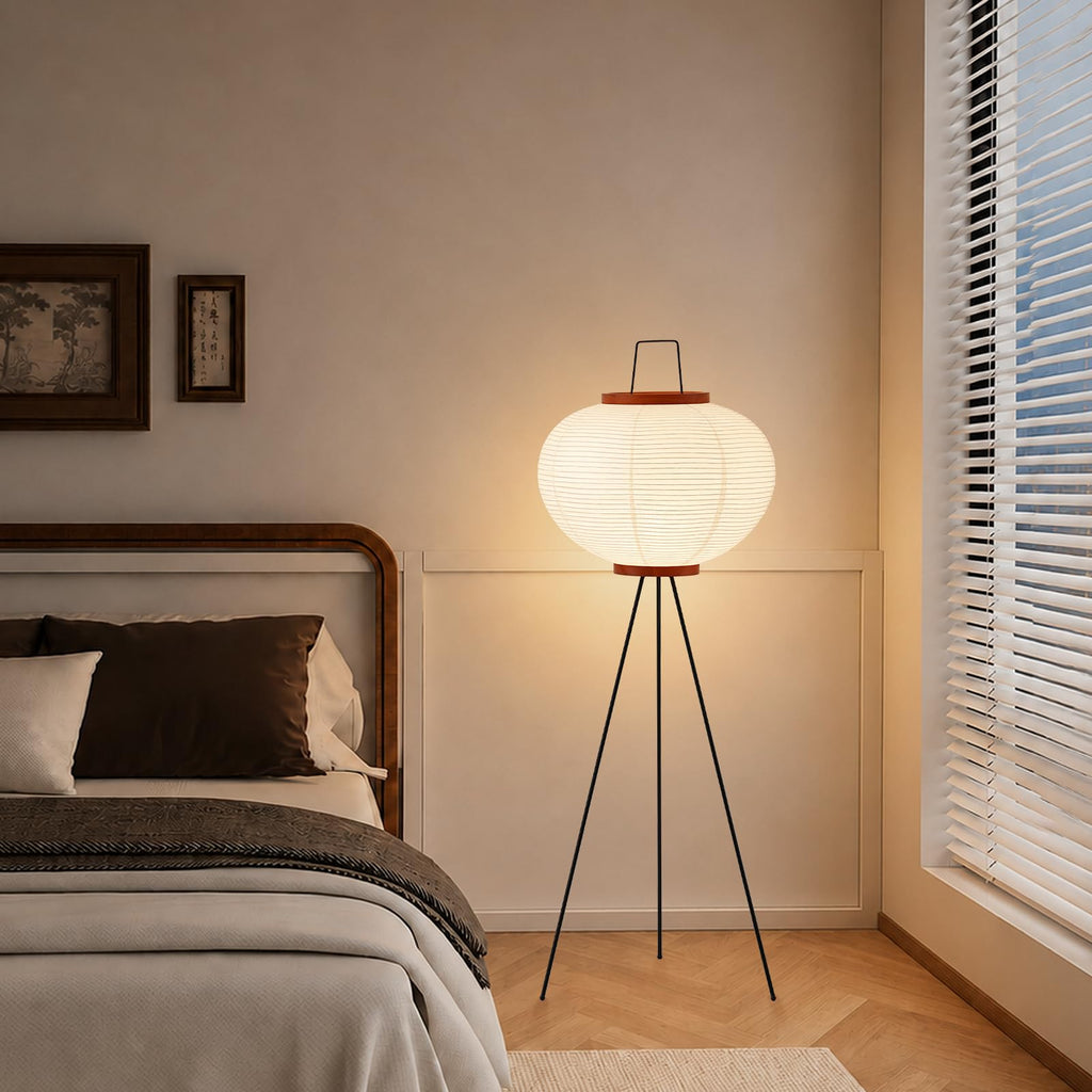 Rice Paper Noguchi Floor Lamp: 3CCT Bulb Japanese Akari Lamp 51 Inches Tall