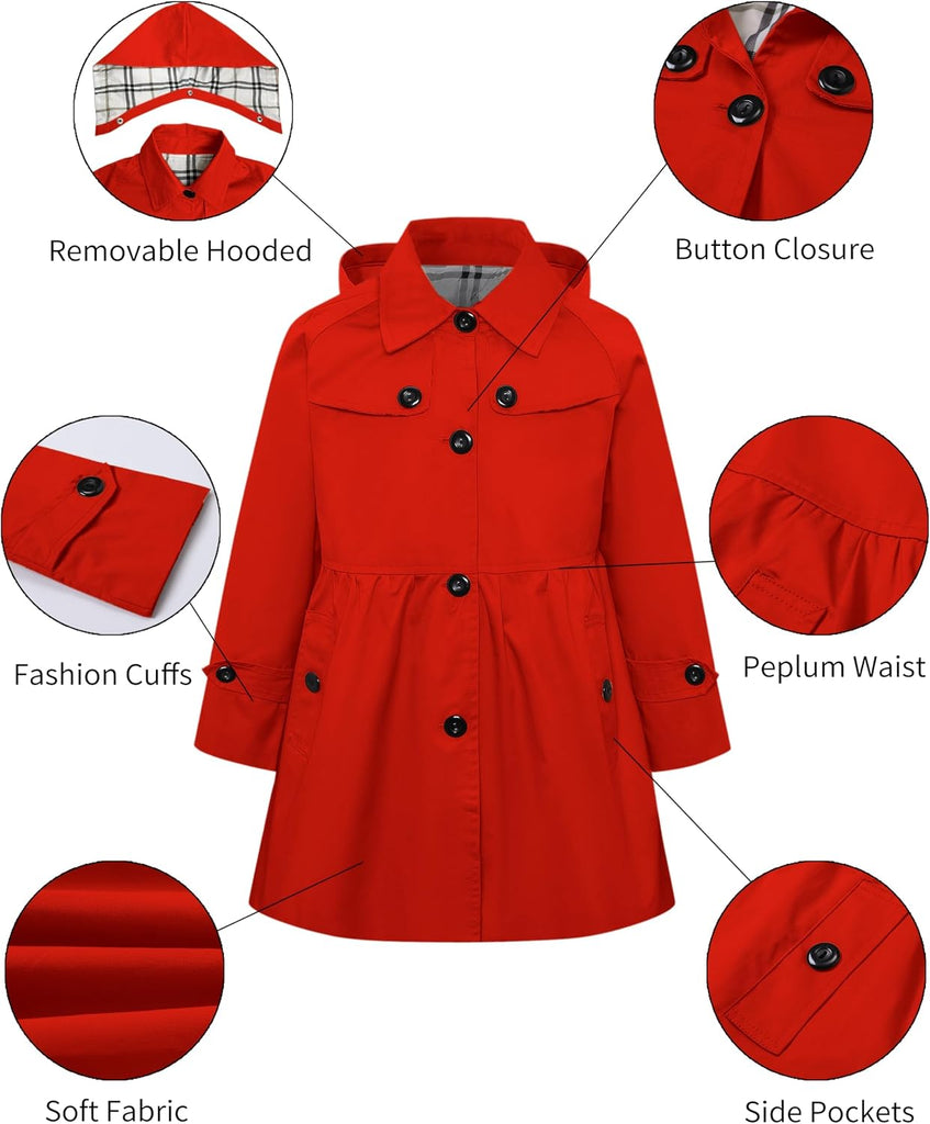 Kids Girl's Rain Jackets Waterproof Hooded Trench Coat Raincoats
