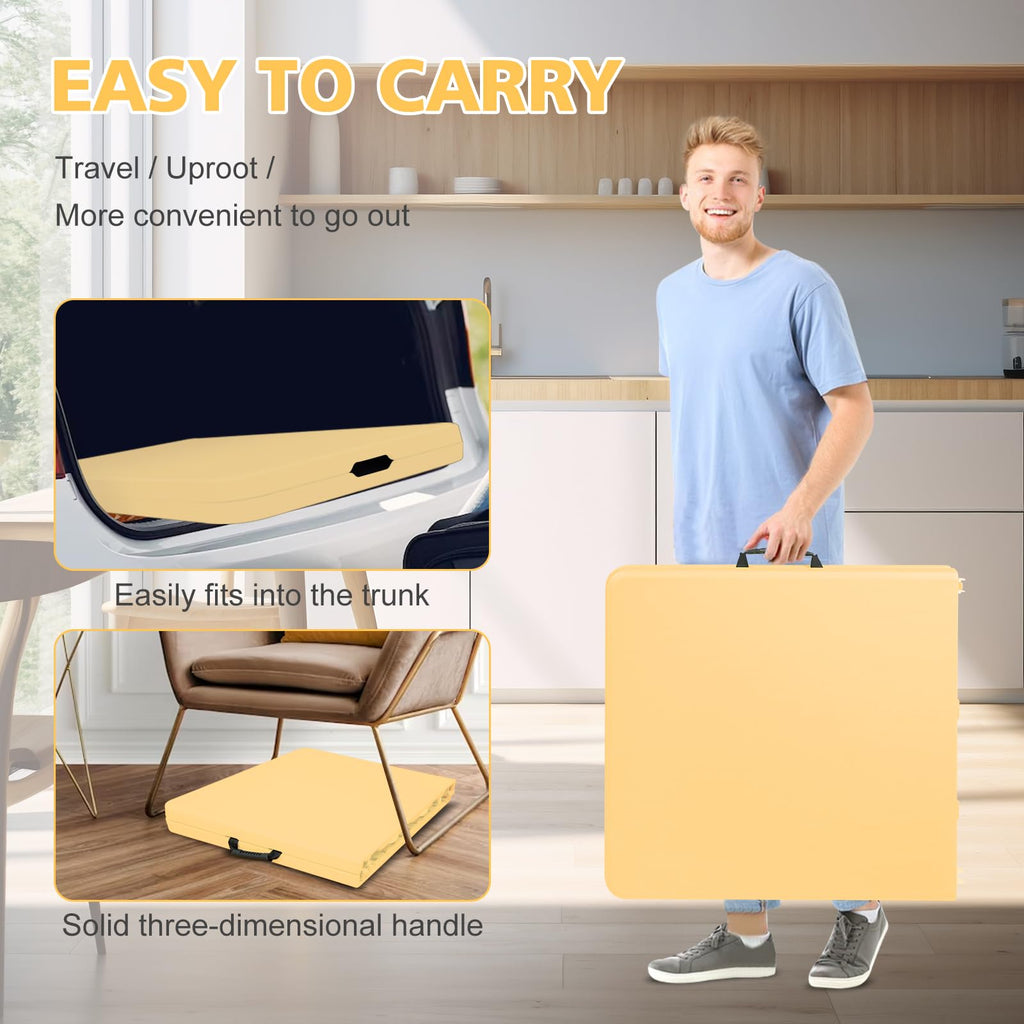 Portable 4Ft Folding Table, Heavy Duty Plastic Fold-in-Half Utility Foldable Table, Adjustable Height Plastic Folding