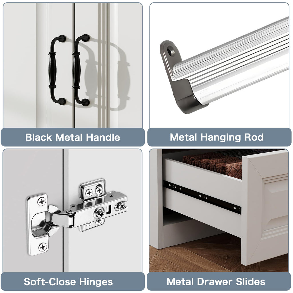 White Armoire Wardrobe Closet with 6 Drawers, 75" H x 95" W Armoire