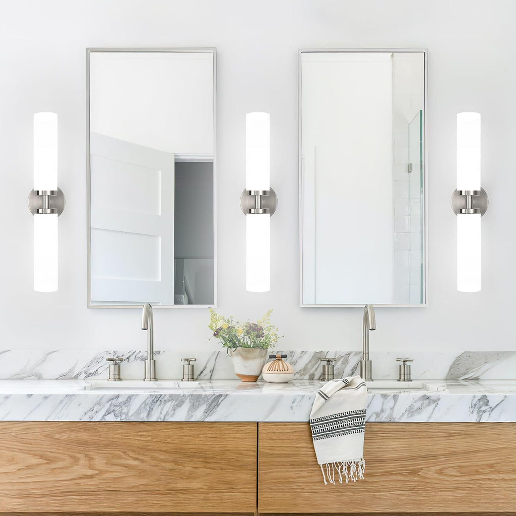 Wall Sconces Set of Two, Brushed Nickel Gold Bathroom Sconces Wall Lighting with Milky White Glass, Hardwired Modern