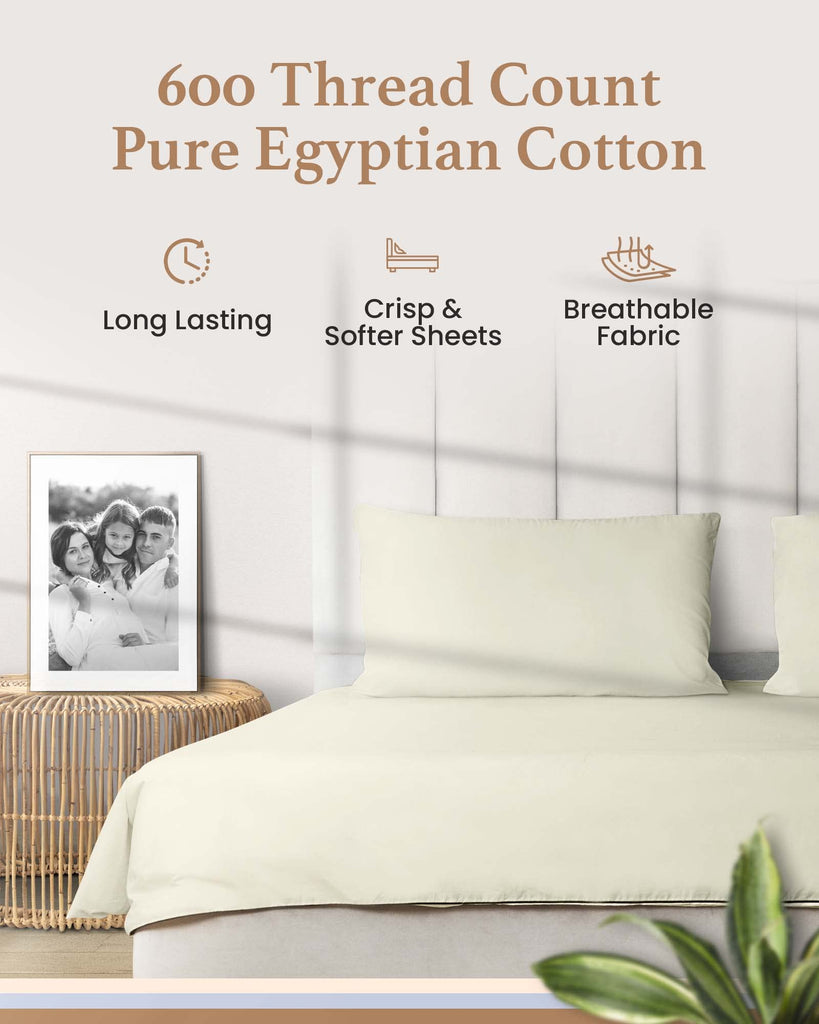 100% Egyptian Cotton RV King Sheets 72 x 80, 4 Piece Camping Sheets, Ivory
