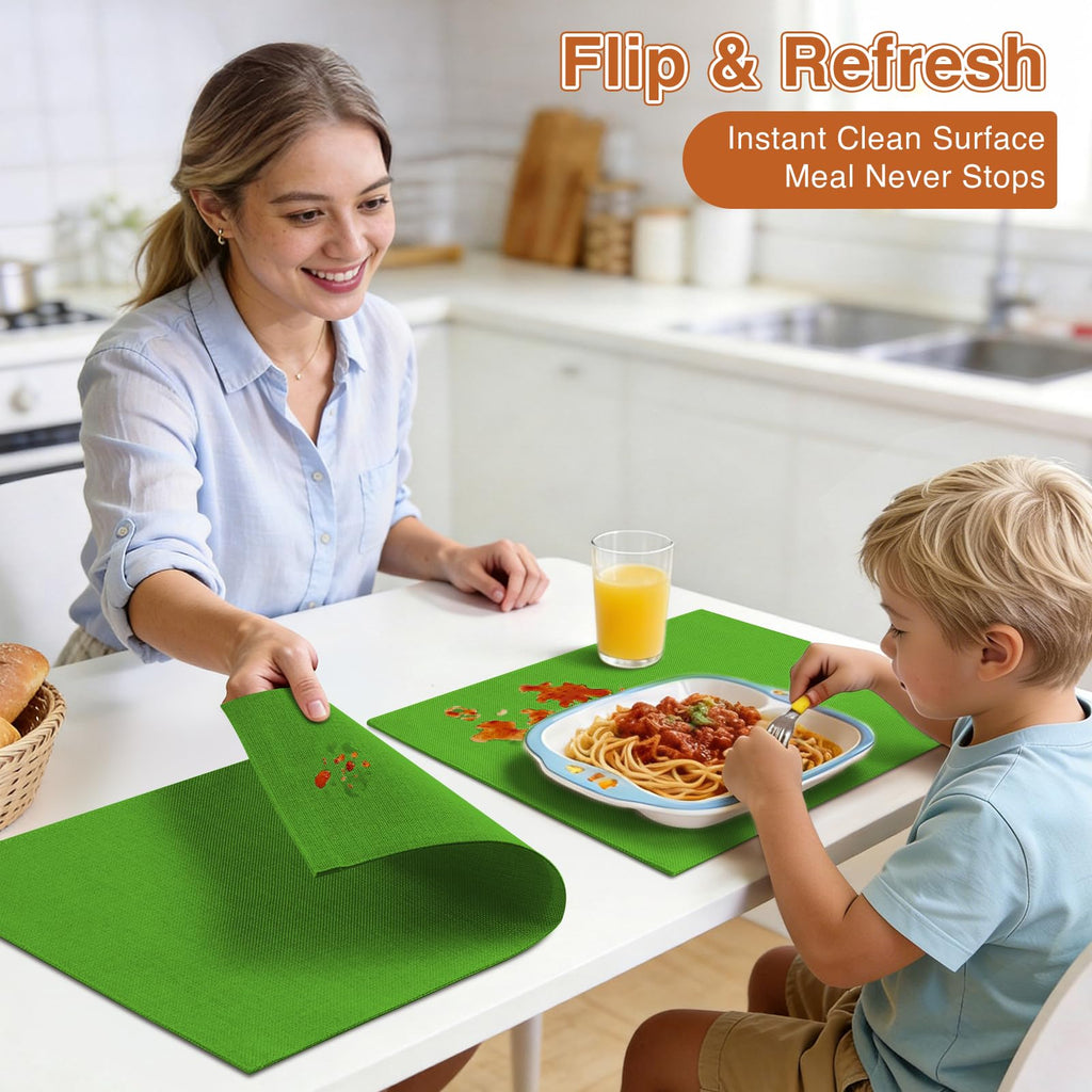 Linen Fabric Placemats Set of 4, Machine Washable, Heat Resistant, Wrinkle Free, Thick Polyester Kitchen Place Mats