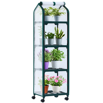 Mini Greenhouse for Indoor Outdoor, Small Plastic Plant Green House with Locking Wheels Portable Greenhouses with