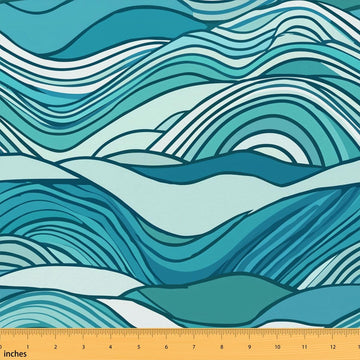 Ocean Waves Fabric By The Yard, Nautical Upholstery Fabric, Marine Adventure Decorative Fabric, Boho Hand Painted Sea