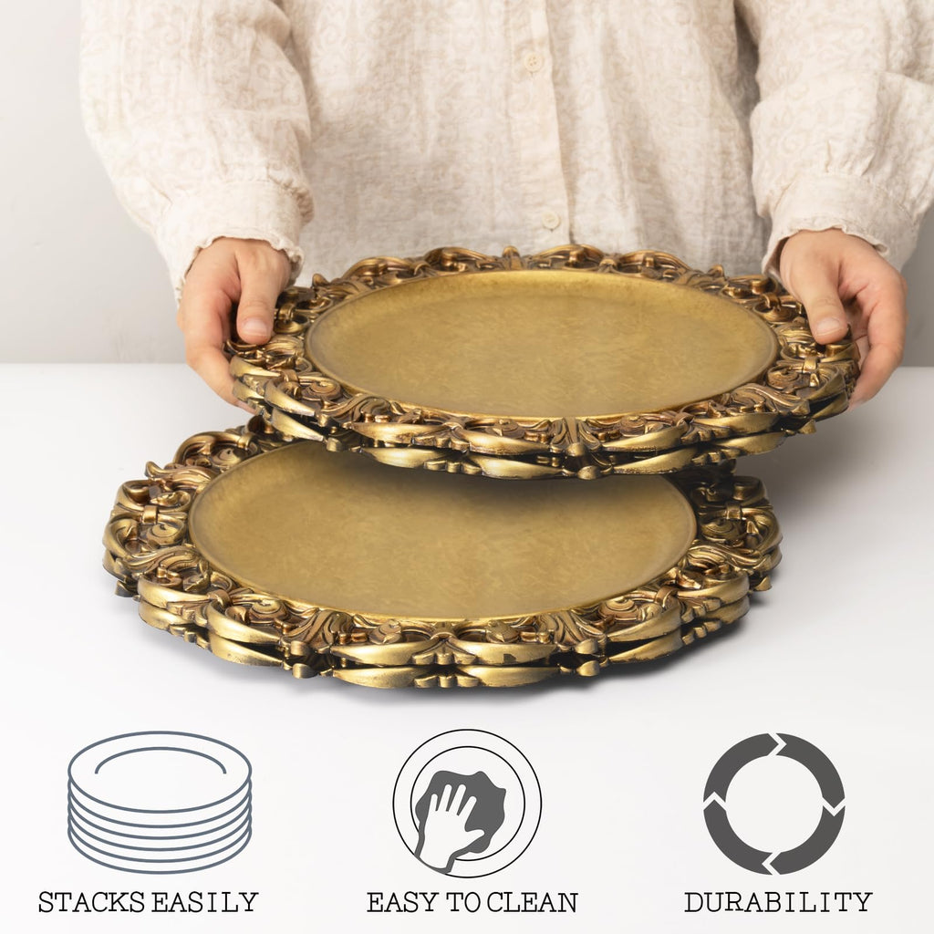13" Antique Set of 4, Round Plate Chargers