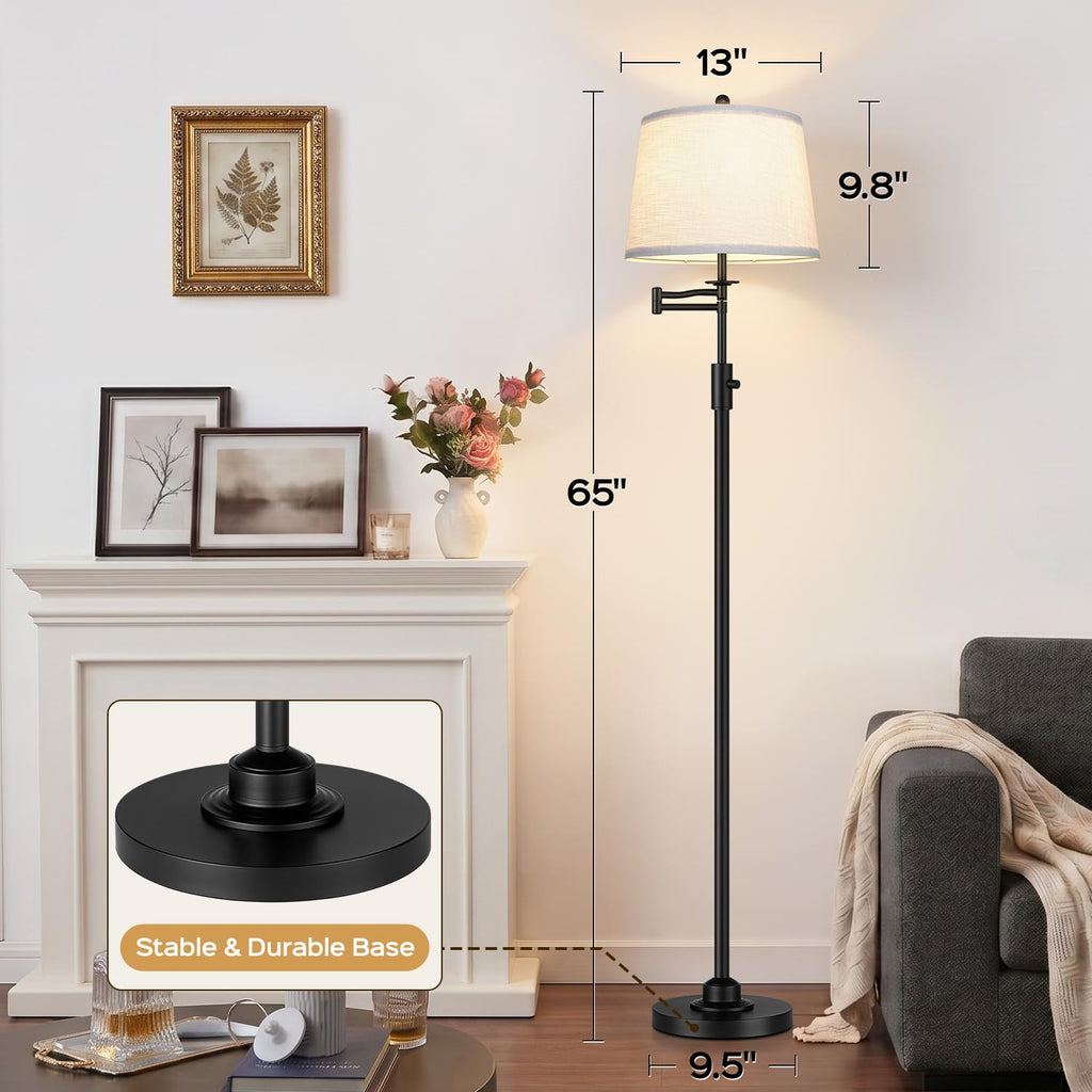 Dimmable Floor Lamp with 350° Swing Arm, 9w Bulb Included, Matte Black