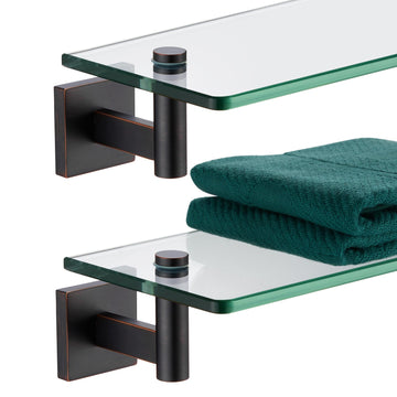 Wall Shelves Bathroom Hardware Glass Floating Shelf Small Hanging Rack Storage/Room Decor 16-Inch Oil Rubbed Bronze 2