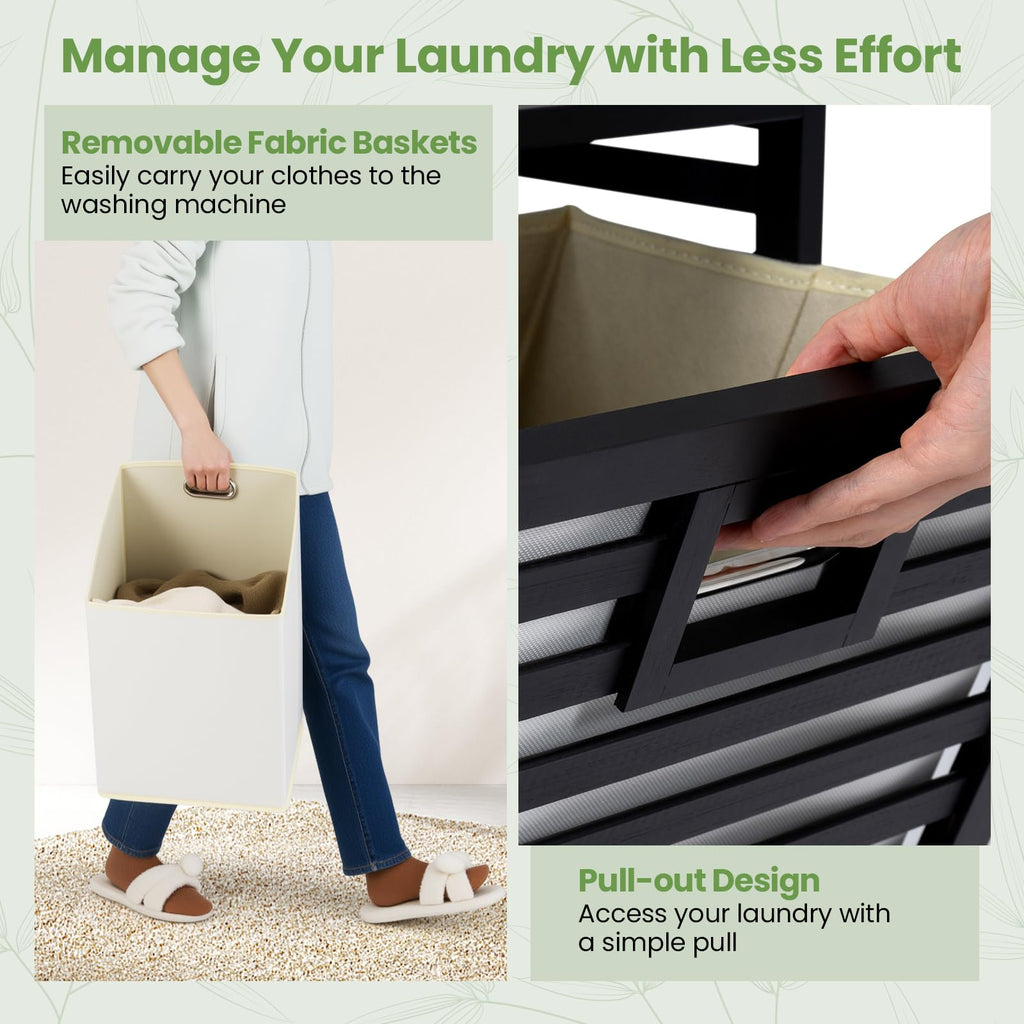 Bamboo Tilt Out Laundry Hamper Cabinet, Wicker Laundry Sorter