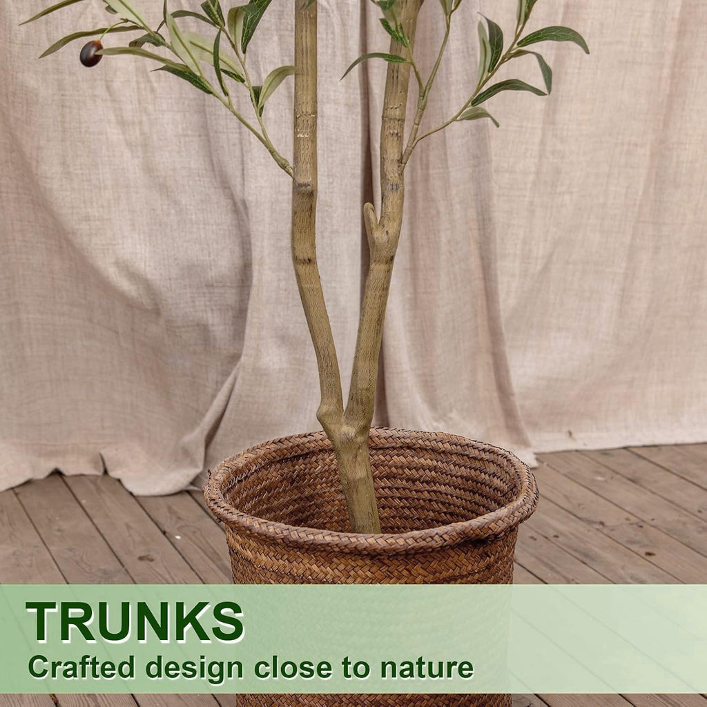 6FT Artificial Olive Tree Tall Indoor Faux Olive Trees with Natural Wood Trunk and Lifelike Fruits Black Pot