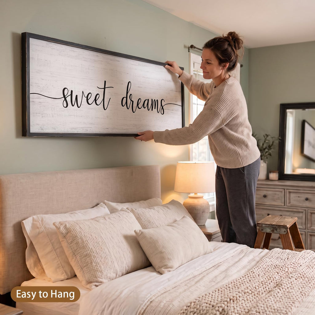 Sweet Dreams Wall Decor Above Bed 41.3''×15'' Large Farmhouse Wall Decor Guest Room Decor Framed Wood Wall Art Rustic