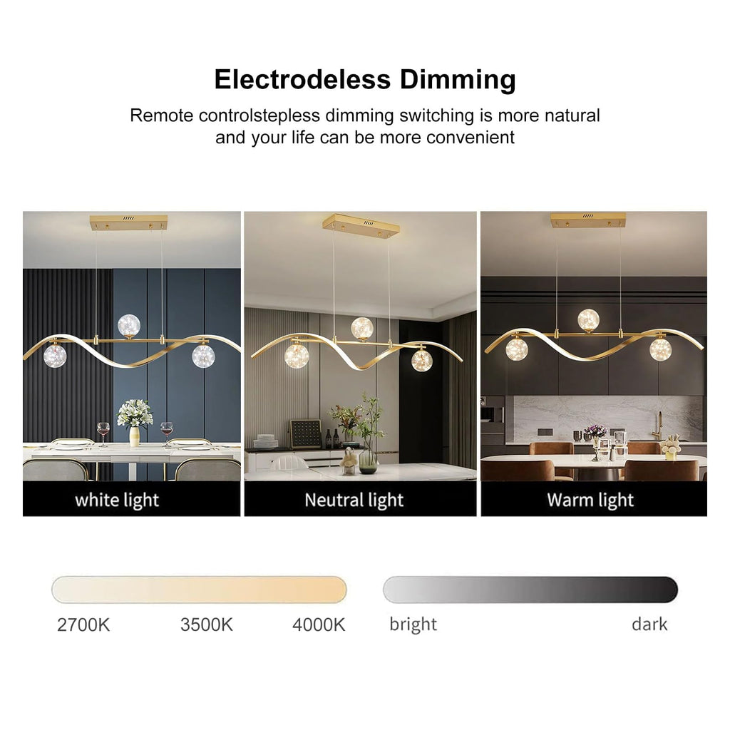 40.2" Dimmable Kitchen Island Lighting, Gold 4-Light Dining Room Light Fixture Over Table Linear LED Chandelier