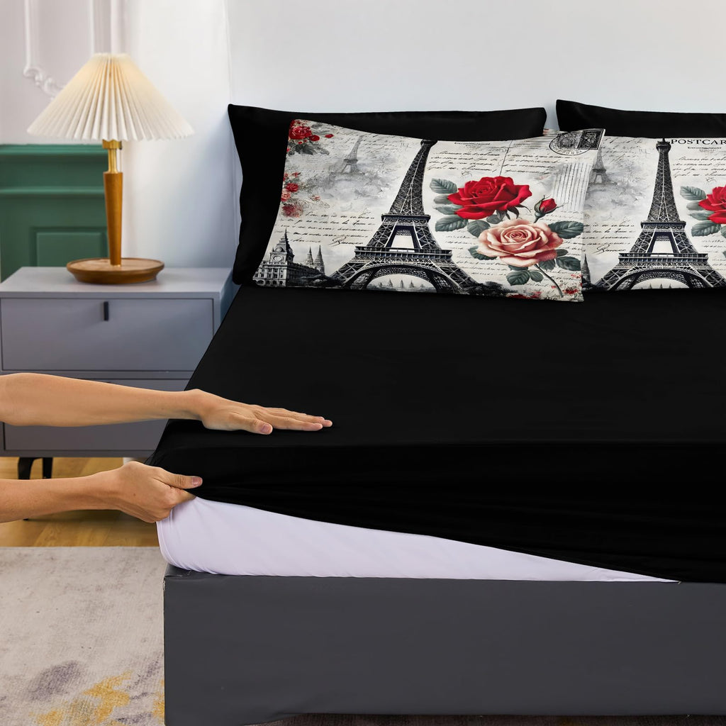 Vintage Paris Bedding Set Romantic Eiffel Tower Comforter Set King Size 8-Piece Parisian Style Comforter Set Elegant
