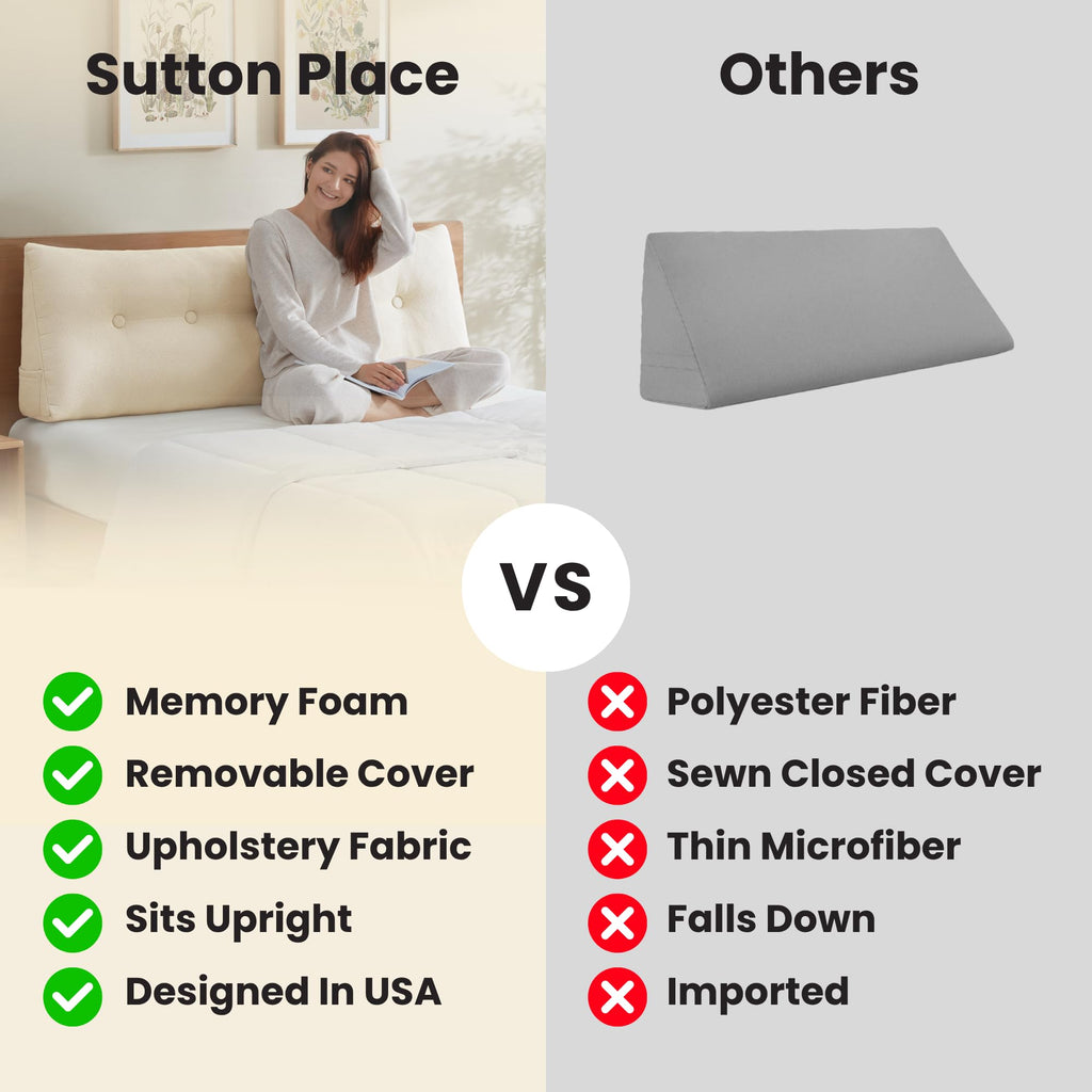 Memory Foam Headboard Pillow, Lumbar Support, Boucle, Cream, King