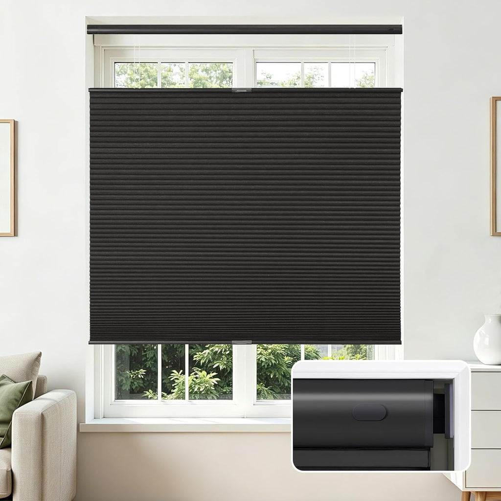 No Tools No Drill Blinds for Indoor Windows, Cordless Window Blinds Cellular Shades Top Down Bottom Up Blackout