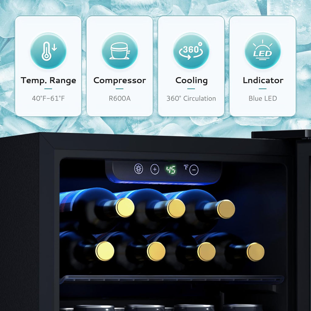 12 Bottle 48 Can Mini Fridge Cooler, 1.3 Cu.Ft Beverage Refrigerator Glass Door 